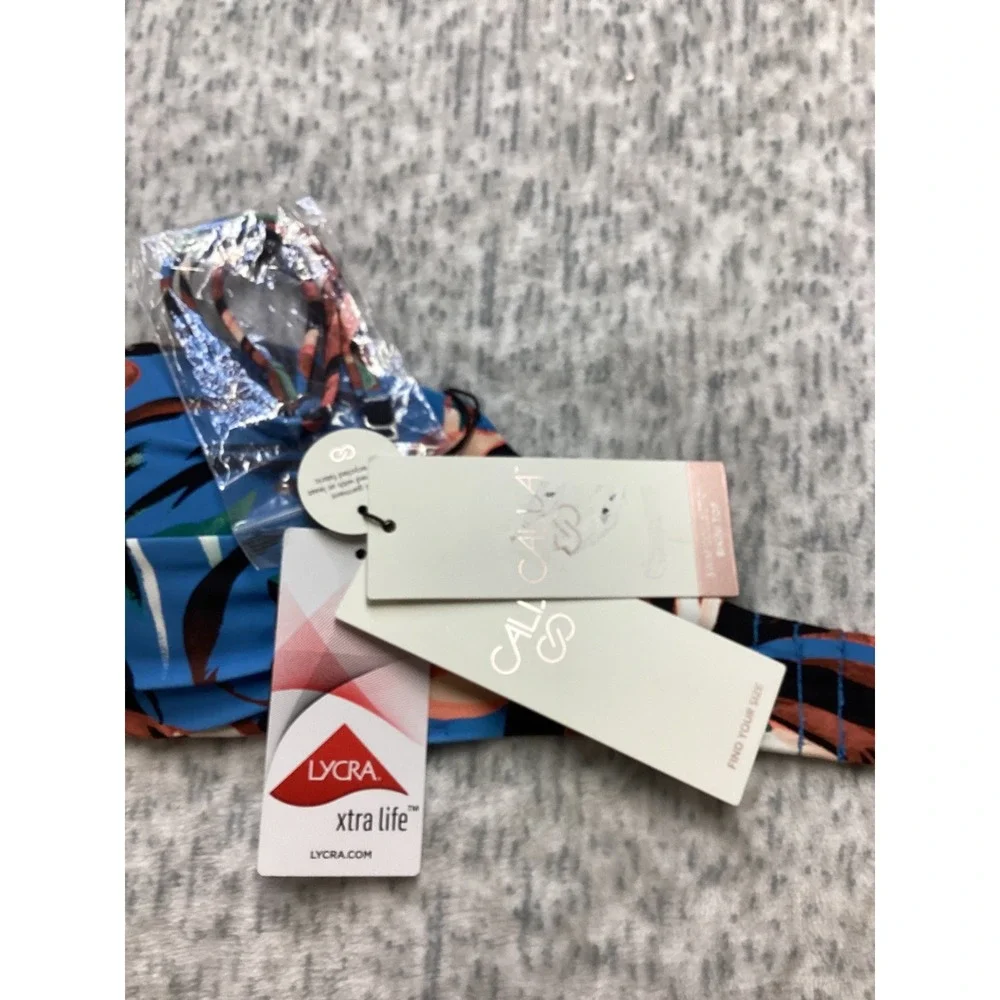 CALIA Womens XS Twisted Bandeau Bikini Top Terrarium Blue Floral WSA12423PRTSP23